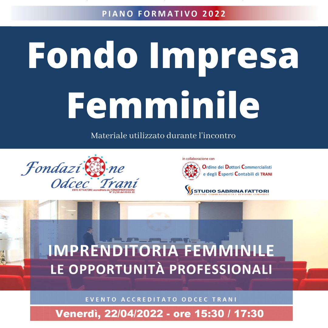 FONDO IMPRESA FEMMINILE - EVENTO 22/04/2022